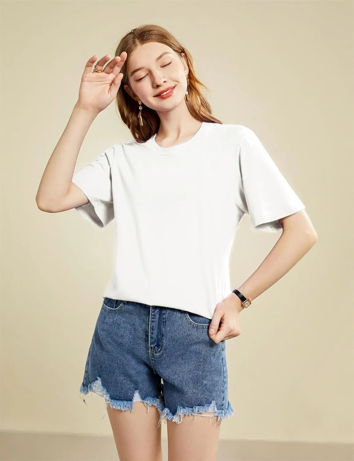 Mettclasi Women's Lightweight 100% Cotton Short-Sleeve T-Shirt, 1 Or 3 Pack, Classic Loose-Fit Crewneck Solid Tee Shirt