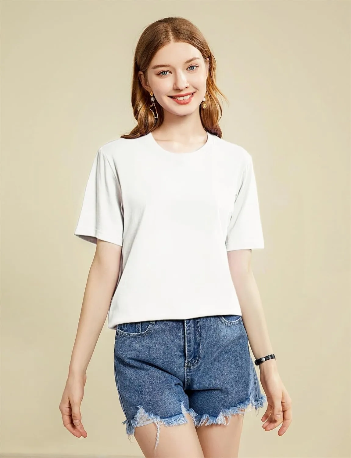 Mettclasi Women's Lightweight 100% Cotton Short-Sleeve T-Shirt, 1 Or 3 Pack, Classic Loose-Fit Crewneck Solid Tee Shirt