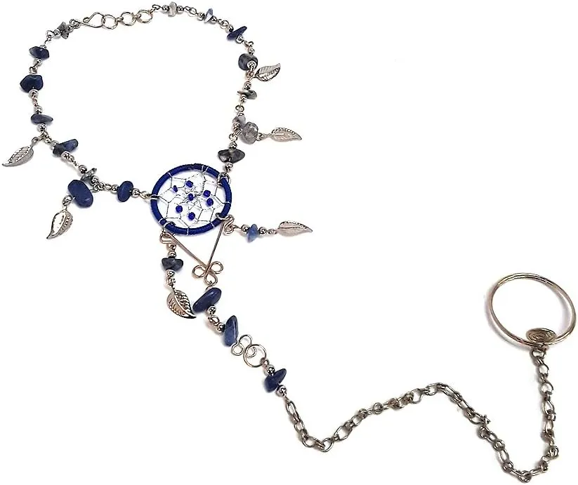 Mia Jewel Shop Dream Catcher Chip Stone Leaf Charm Dangle Silver Metal Chain Link Harem Anklet Toe Ring - Womens Handmade Jewelry Boho Accessories