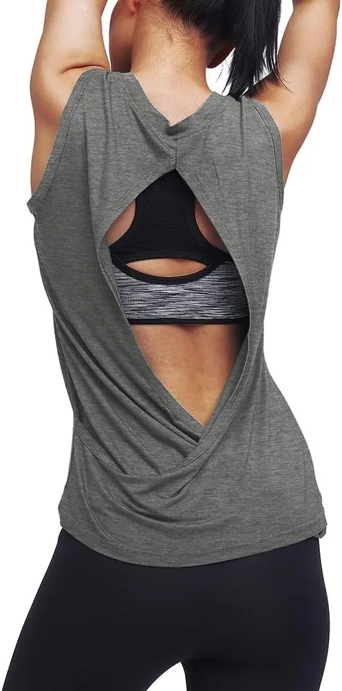 Mippo Workout Tops for Women Open Back Shirts Yoga Athletic Tops Running Muscle Tank Tops