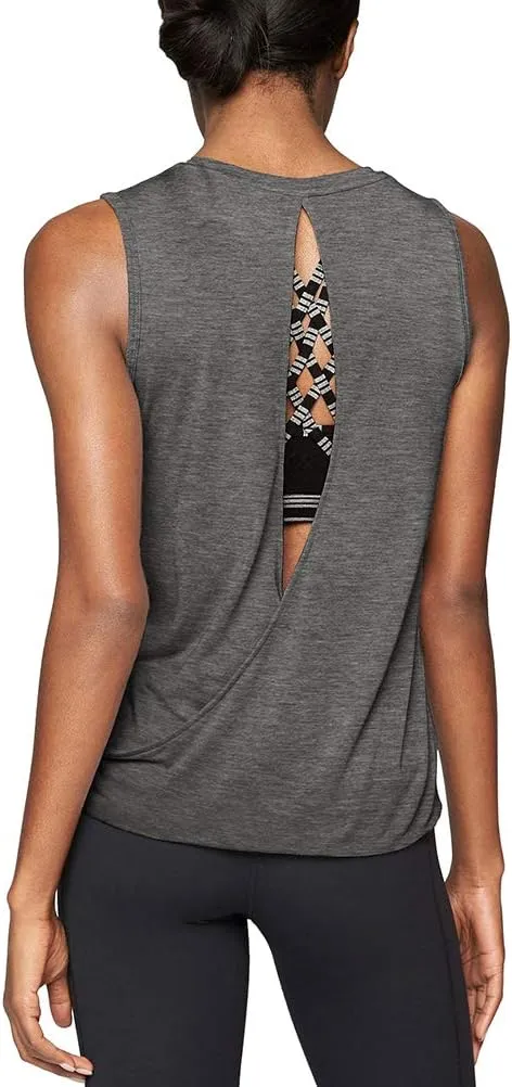 Mippo Workout Tops for Women Open Back Shirts Yoga Athletic Tops Running Muscle Tank Tops