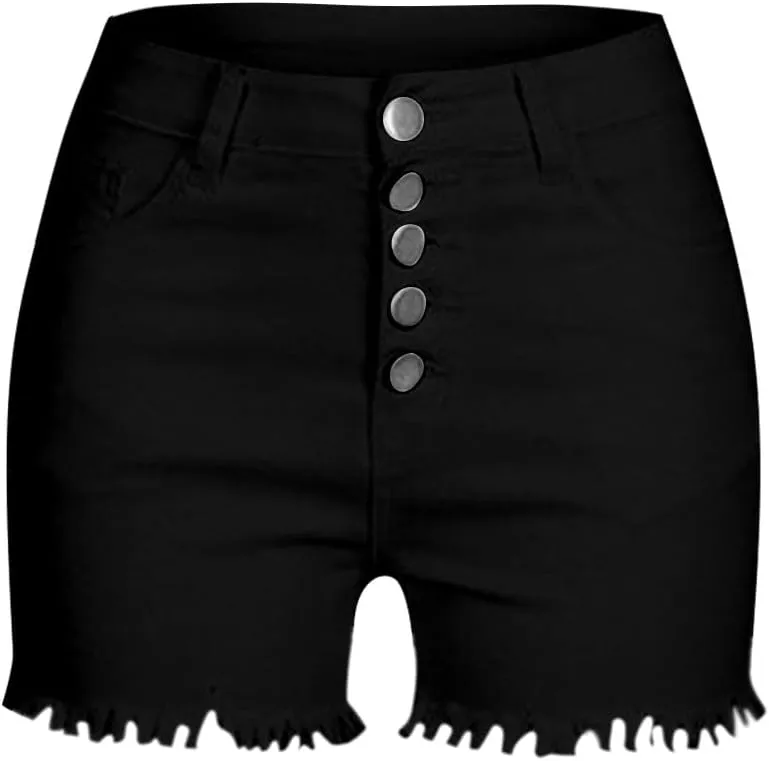 Miyaomn Women's High Waisted Button-Fly Denim Shorts Casual Summer Skinny Stretchy Frayed Raw Hem Cut Off Ripped Jean Shorts