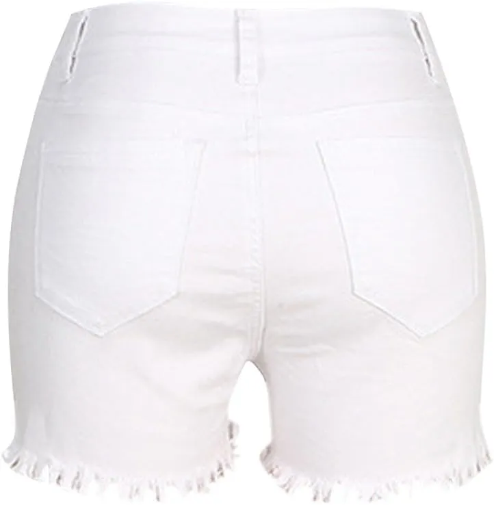 Miyaomn Women's High Waisted Button-Fly Denim Shorts Casual Summer Skinny Stretchy Frayed Raw Hem Cut Off Ripped Jean Shorts