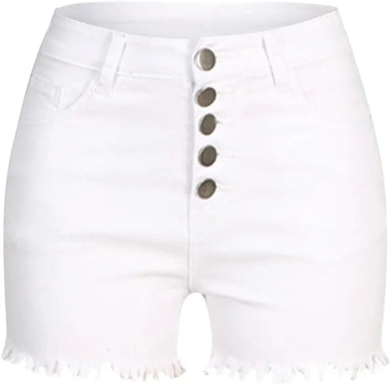 Miyaomn Women's High Waisted Button-Fly Denim Shorts Casual Summer Skinny Stretchy Frayed Raw Hem Cut Off Ripped Jean Shorts