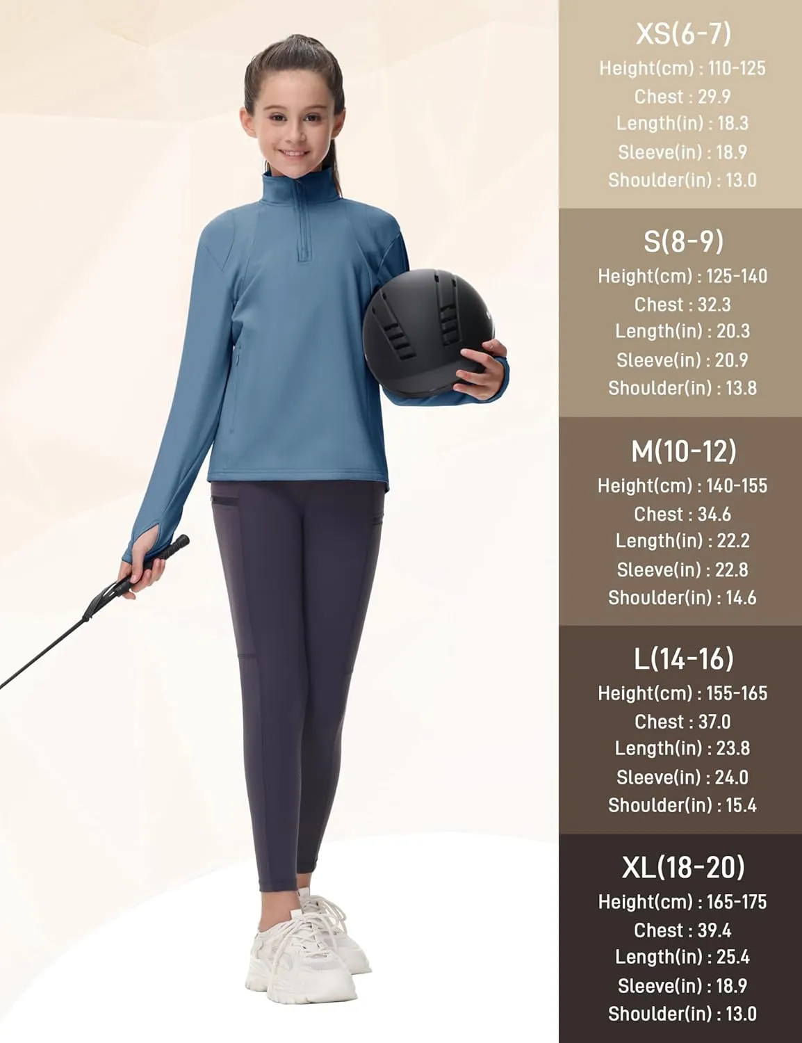 MoFiz Girls Fleece Long Sleeve Shirts Half Zip Fall Winter Jacket Horse Riding Thermal Pullover Sweatshirts with Pockets