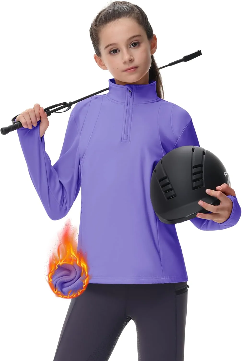 MoFiz Girls Fleece Long Sleeve Shirts Half Zip Fall Winter Jacket Horse Riding Thermal Pullover Sweatshirts with Pockets