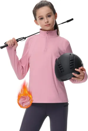 MoFiz Girls Fleece Long Sleeve Shirts Half Zip Fall Winter Jacket Horse Riding Thermal Pullover Sweatshirts with Pockets