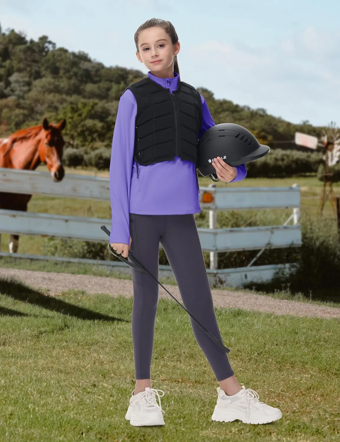 MoFiz Girls Fleece Long Sleeve Shirts Half Zip Fall Winter Jacket Horse Riding Thermal Pullover Sweatshirts with Pockets