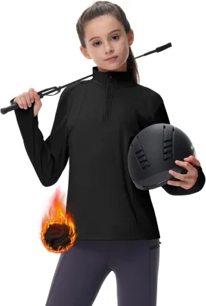 MoFiz Girls Fleece Long Sleeve Shirts Half Zip Fall Winter Jacket Horse Riding Thermal Pullover Sweatshirts with Pockets