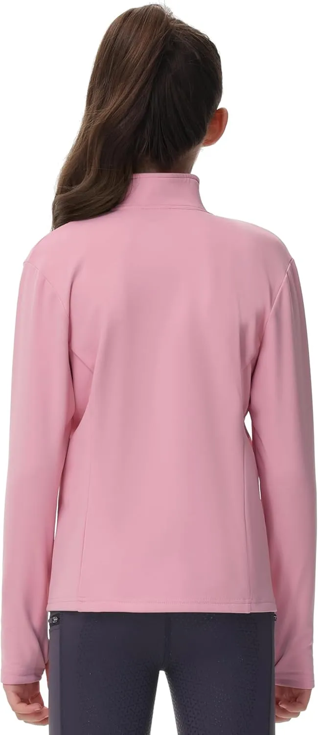 MoFiz Girls Fleece Long Sleeve Shirts Half Zip Fall Winter Jacket Horse Riding Thermal Pullover Sweatshirts with Pockets