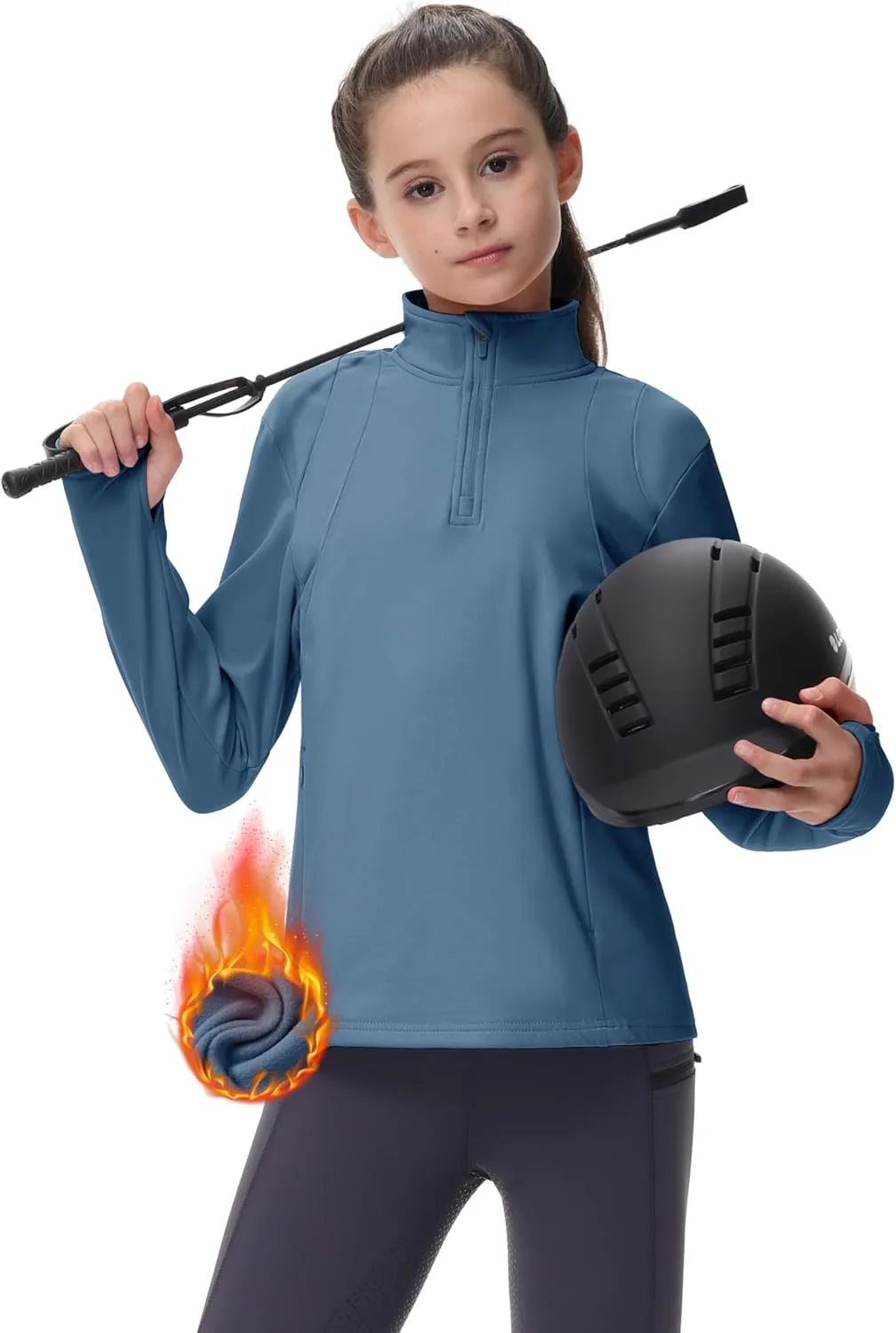 MoFiz Girls Fleece Long Sleeve Shirts Half Zip Fall Winter Jacket Horse Riding Thermal Pullover Sweatshirts with Pockets