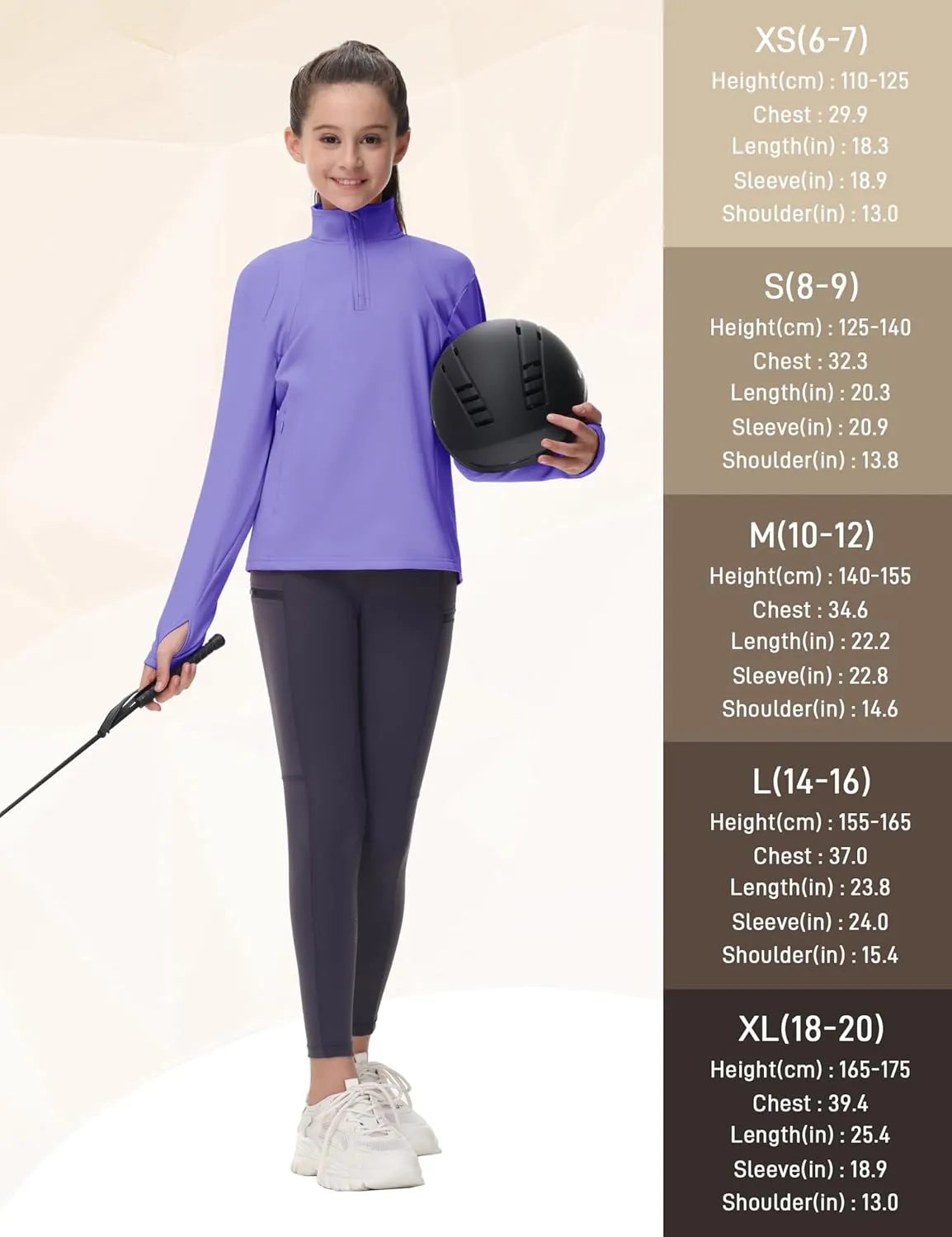 MoFiz Girls Fleece Long Sleeve Shirts Half Zip Fall Winter Jacket Horse Riding Thermal Pullover Sweatshirts with Pockets