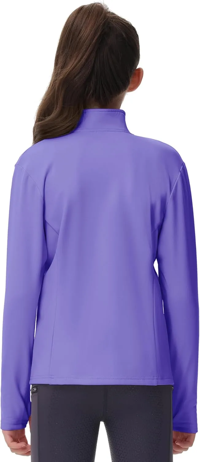 MoFiz Girls Fleece Long Sleeve Shirts Half Zip Fall Winter Jacket Horse Riding Thermal Pullover Sweatshirts with Pockets