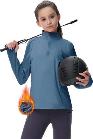 MoFiz Girls Fleece Long Sleeve Shirts Half Zip Fall Winter Jacket Horse Riding Thermal Pullover Sweatshirts with Pockets