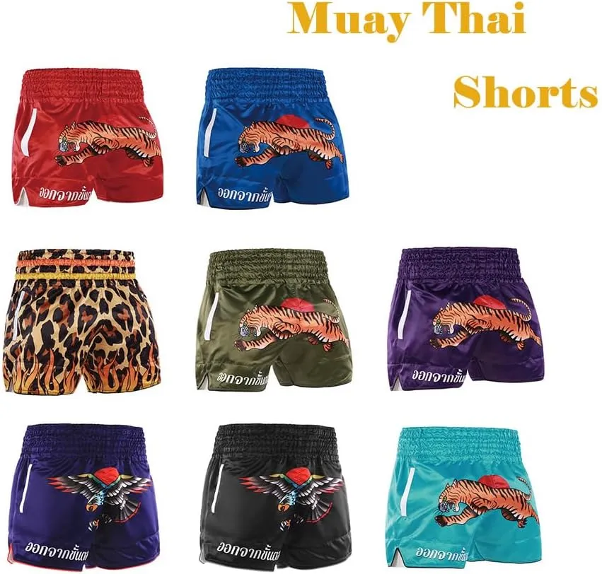 Muay Thai Shorts Kickboxing Shorts Gym Boxing Unisex MMA Shorts Training Workout Trunks with Pocket