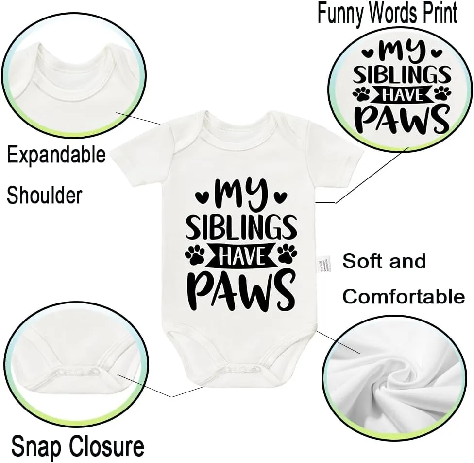 My Siblings Have Paws Bodysuits, Gender Neutral Baby Clothes, Must Haves for First Time Mom Newborn Gifts 0-24 Months