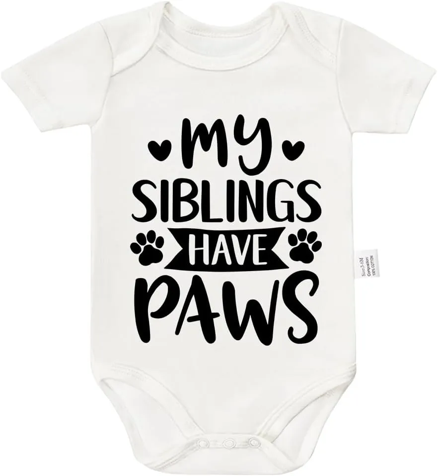My Siblings Have Paws Bodysuits, Gender Neutral Baby Clothes, Must Haves for First Time Mom Newborn Gifts 0-24 Months