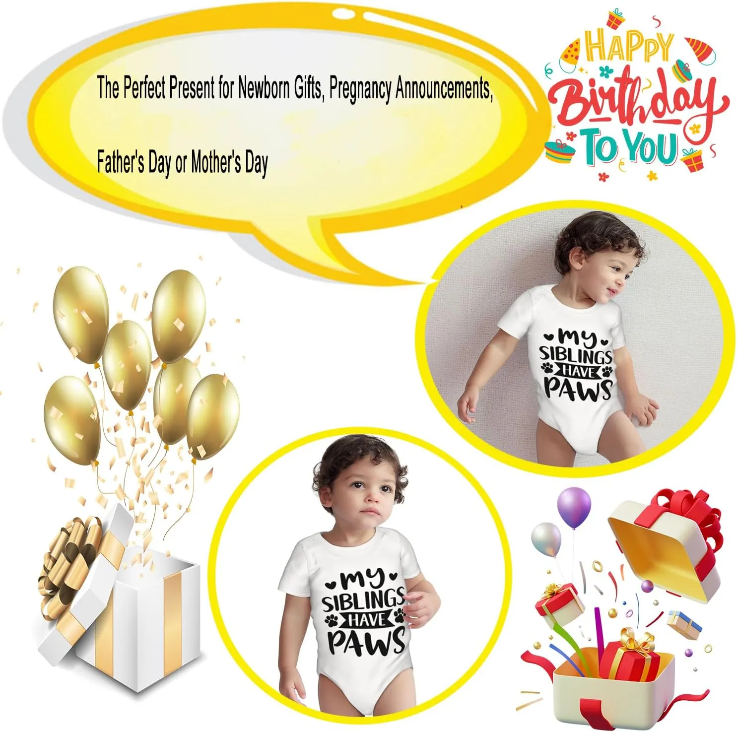 My Siblings Have Paws Bodysuits, Gender Neutral Baby Clothes, Must Haves for First Time Mom Newborn Gifts 0-24 Months