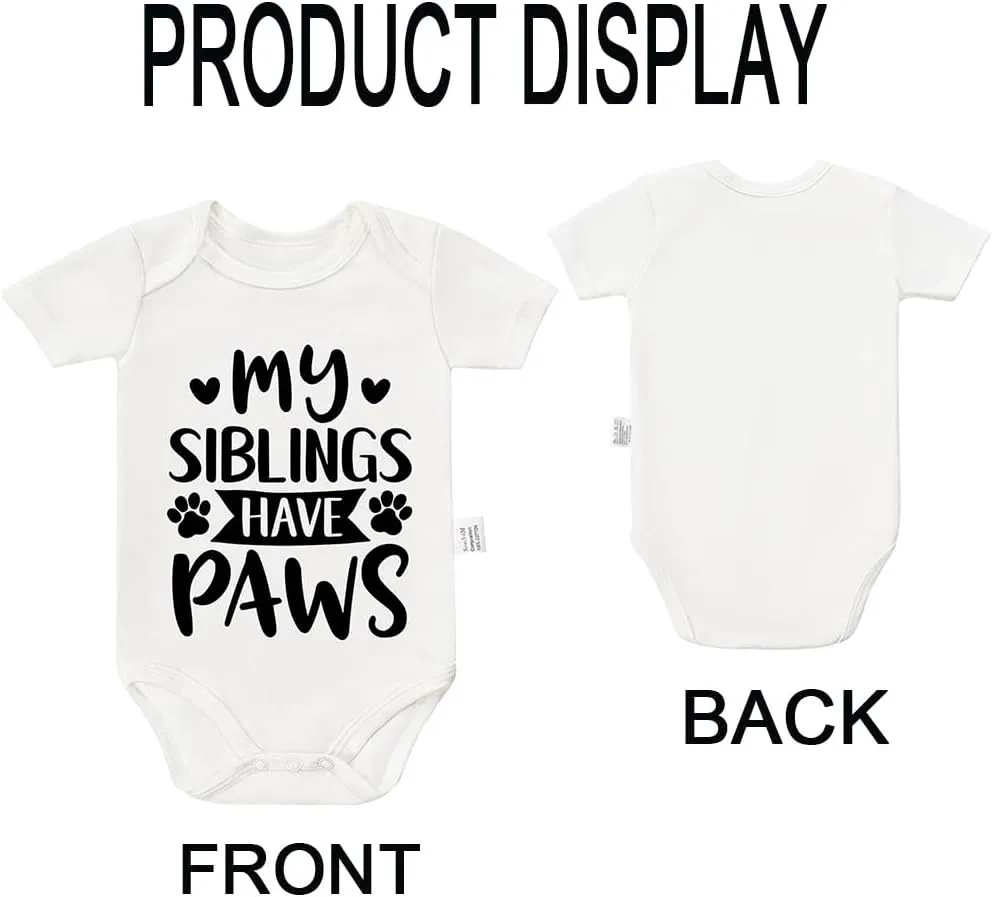 My Siblings Have Paws Bodysuits, Gender Neutral Baby Clothes, Must Haves for First Time Mom Newborn Gifts 0-24 Months