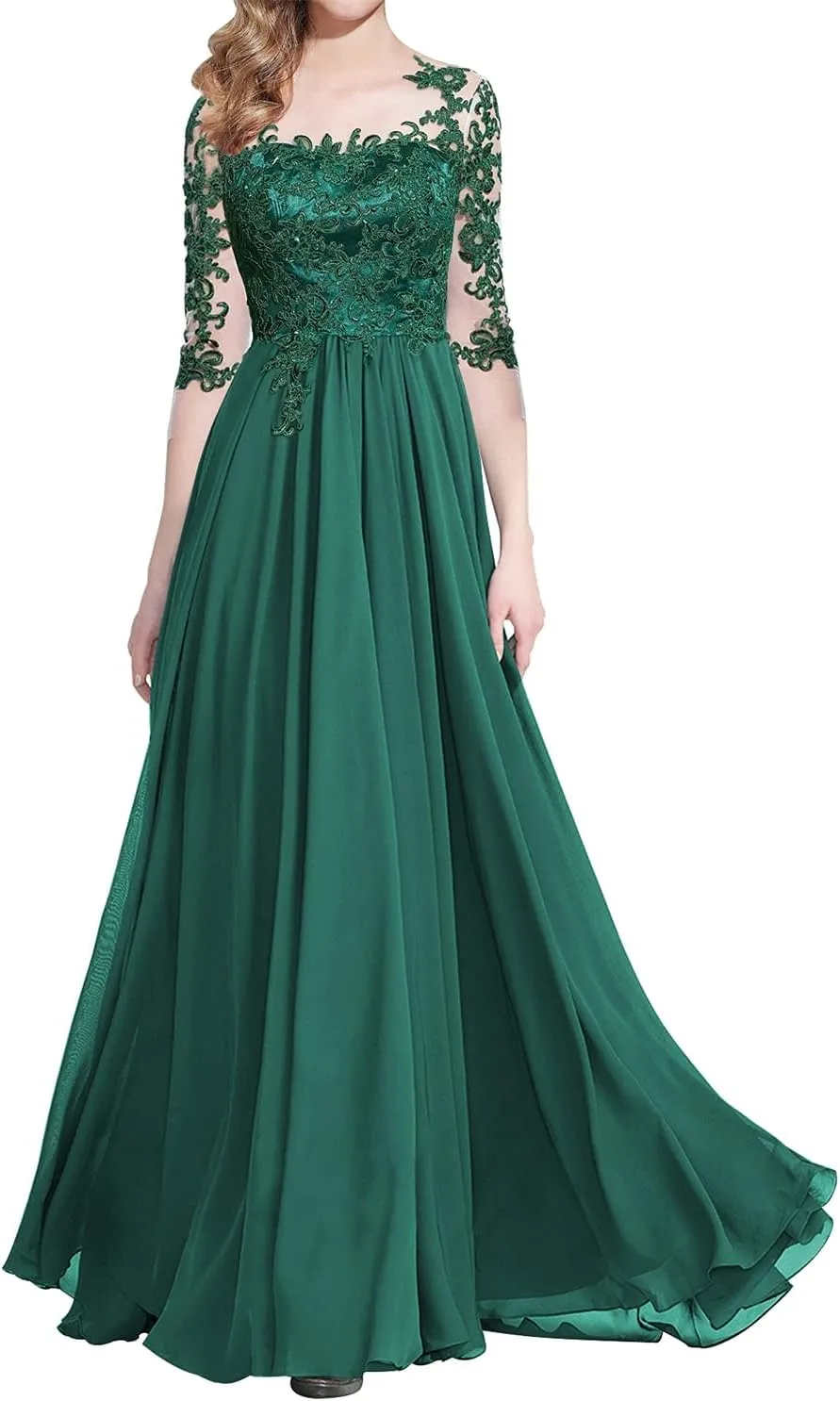 NABN Lace Bridesmaid Dresses with Sleeves Formal Evening Gowns Chiffon Wedding Guest Dresses for Women