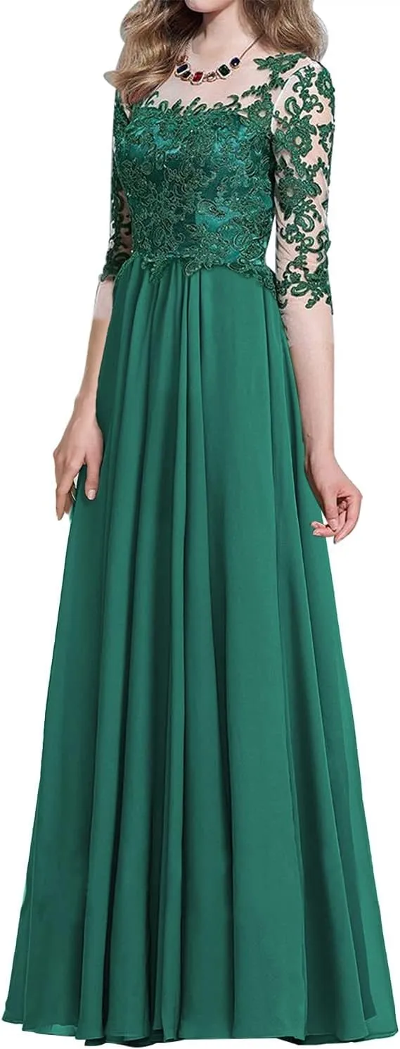 NABN Lace Bridesmaid Dresses with Sleeves Formal Evening Gowns Chiffon Wedding Guest Dresses for Women