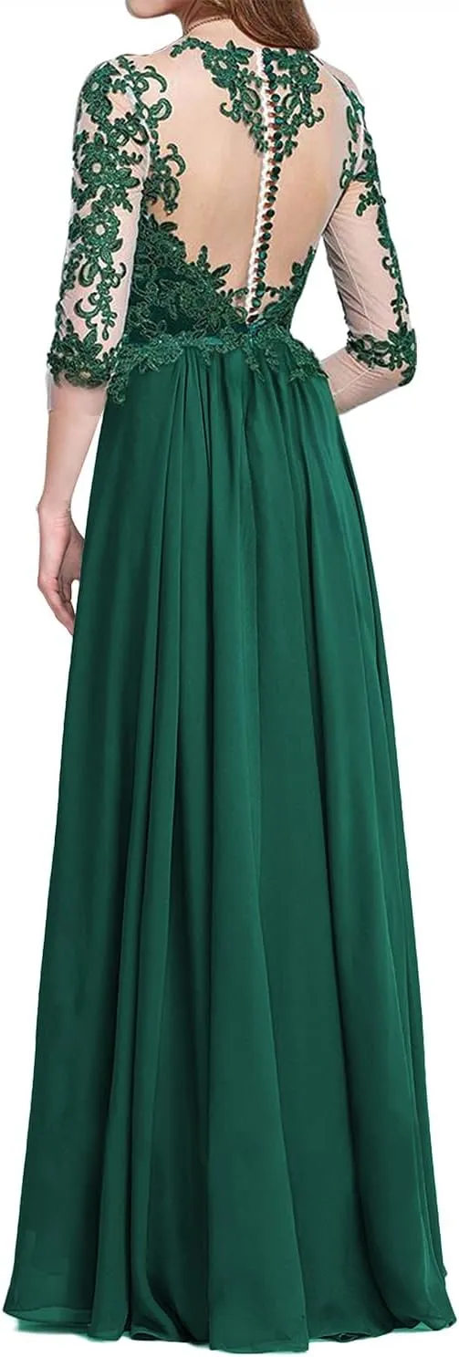 NABN Lace Bridesmaid Dresses with Sleeves Formal Evening Gowns Chiffon Wedding Guest Dresses for Women
