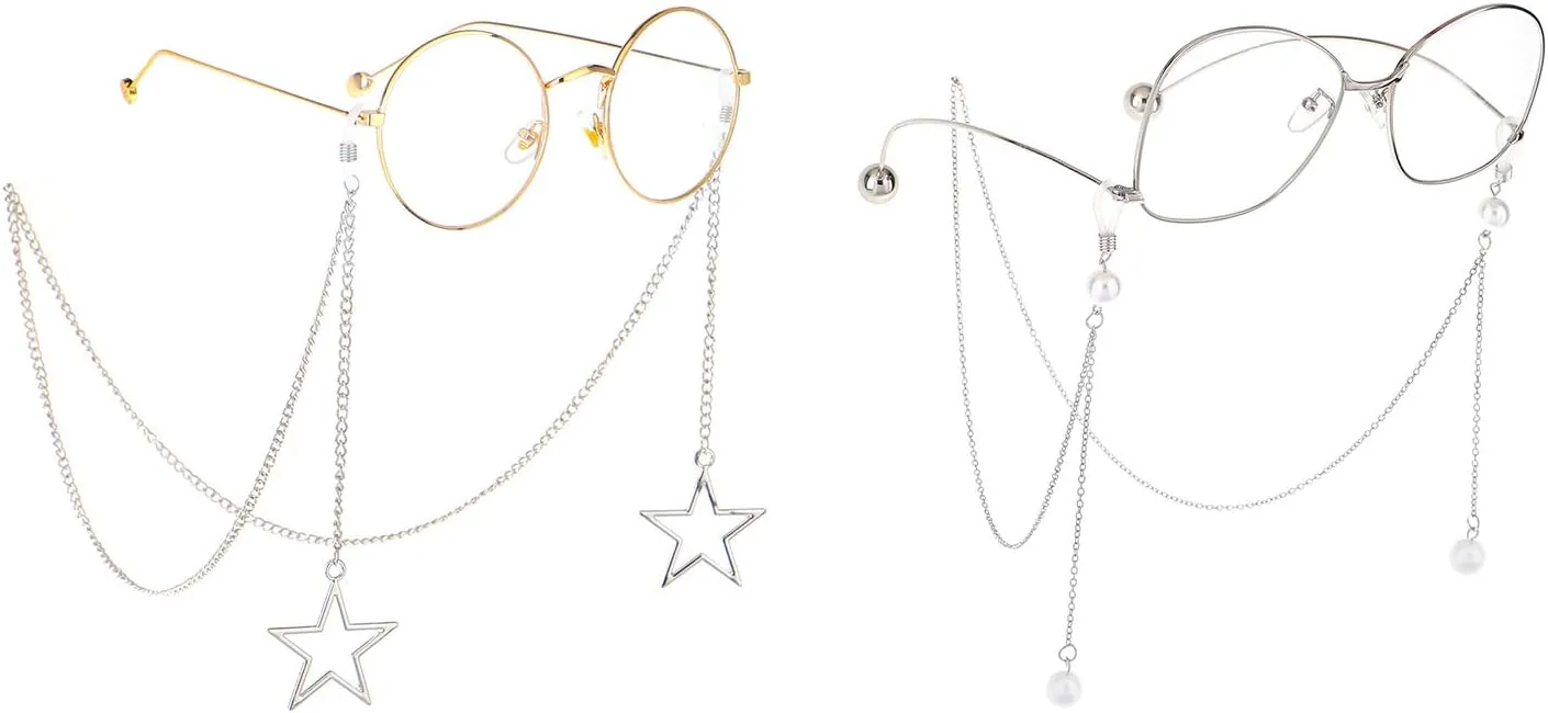 Naimo 2PCS Pearl Star Pendant Eyeglass Chains Eyewear Strap Holder Reading Glasses Retainer