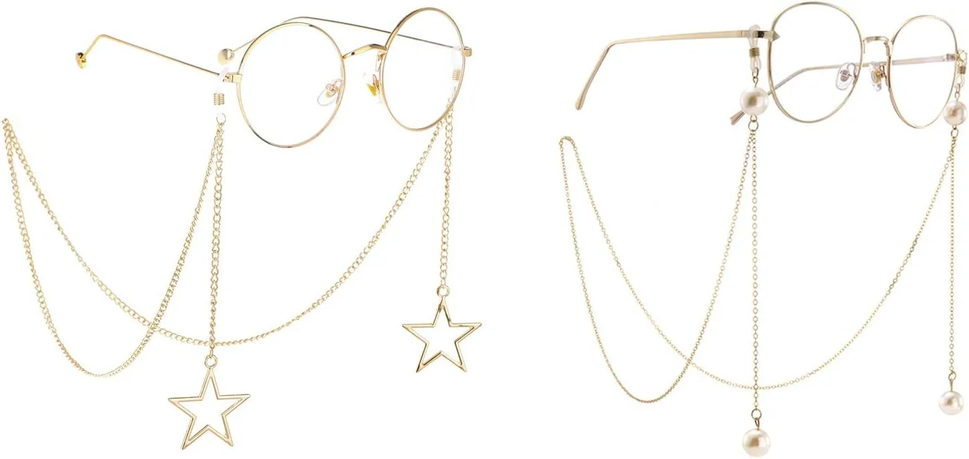Naimo 2PCS Pearl Star Pendant Eyeglass Chains Eyewear Strap Holder Reading Glasses Retainer