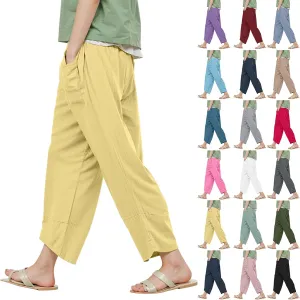 NBXNZWF Womens Cotton Linen Pants Elastic High Waist Loose Fit Trousers Straight Leg Summer Casual Lounge Pant with Pockets