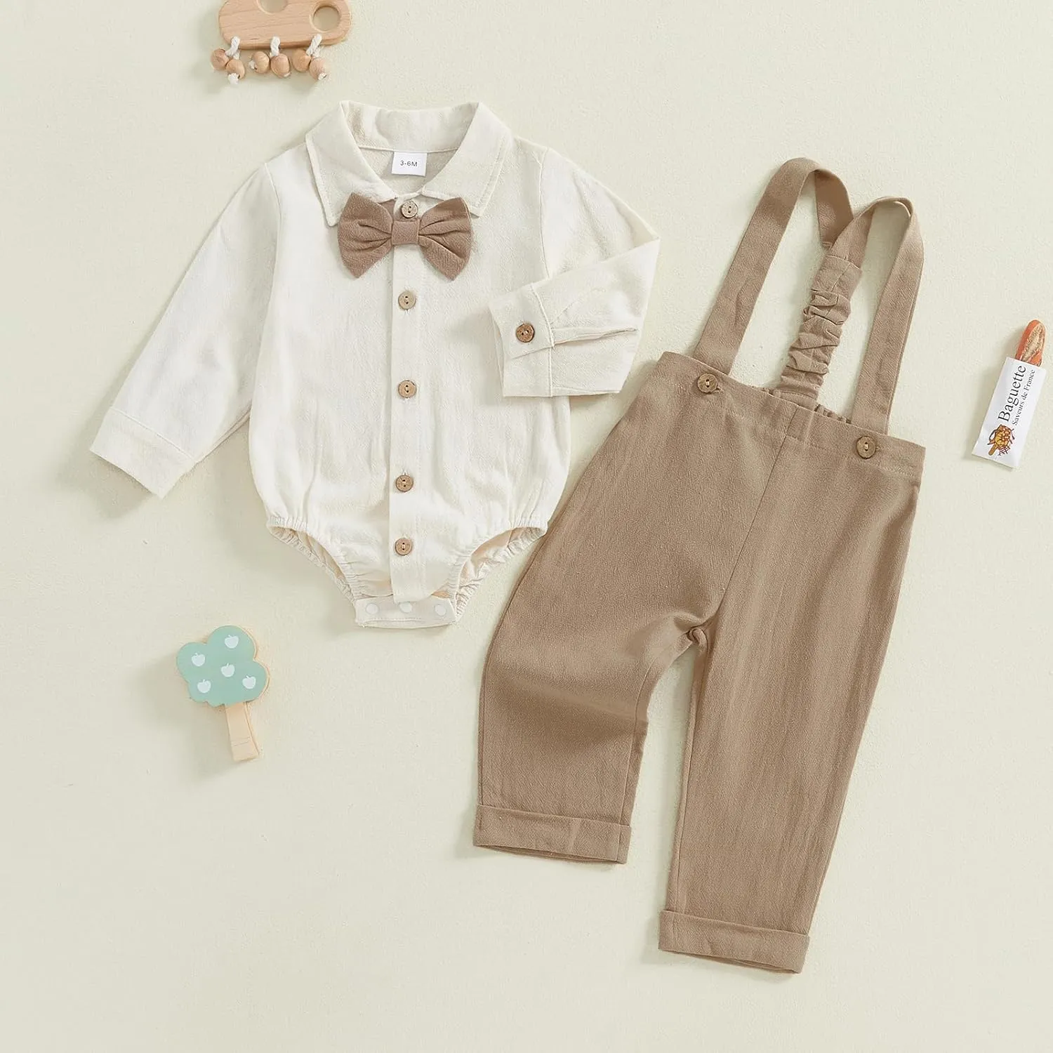 Newborn Infant Baby Boy Outfits Suit Bowtie Dress Romper Suspender Overalls Pants Set Gentleman Wedding Clothes Formal