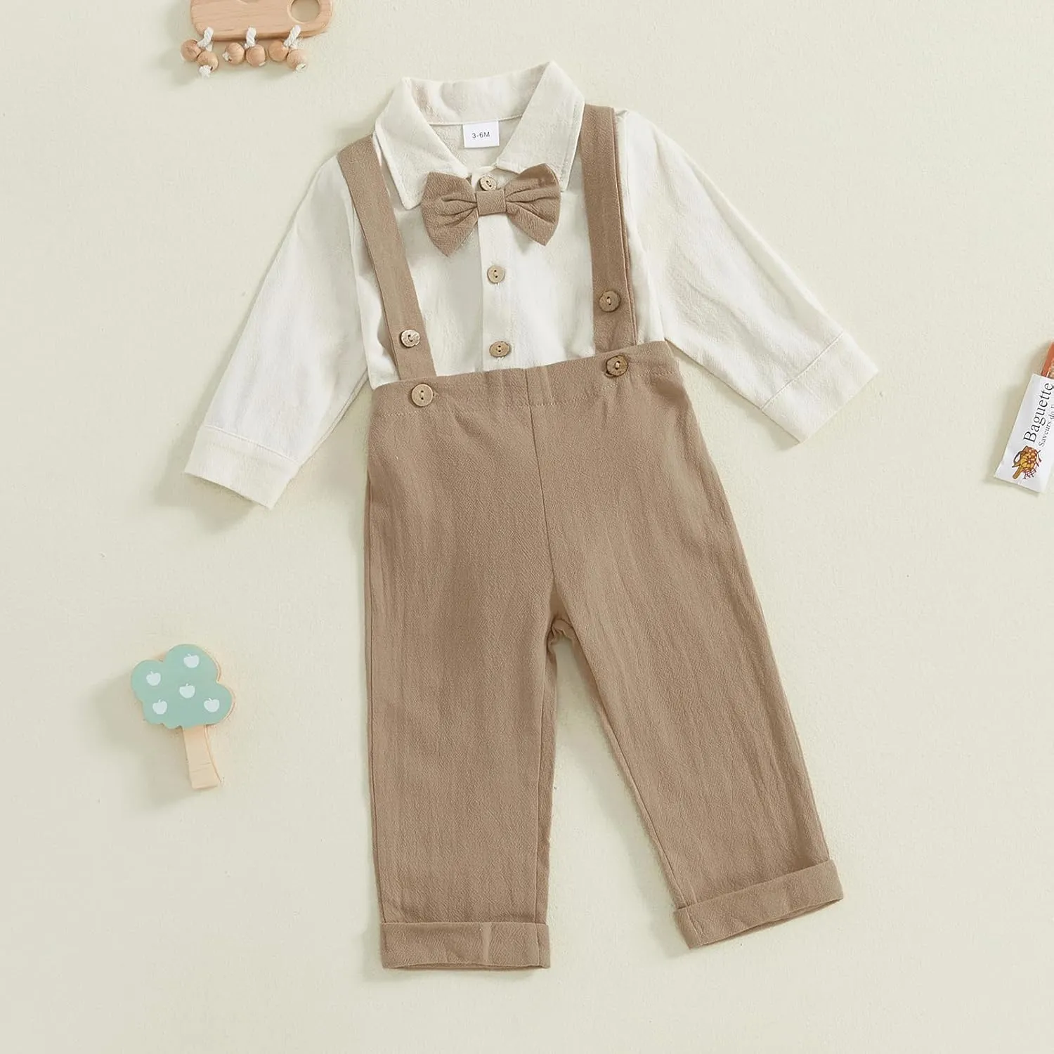 Newborn Infant Baby Boy Outfits Suit Bowtie Dress Romper Suspender Overalls Pants Set Gentleman Wedding Clothes Formal