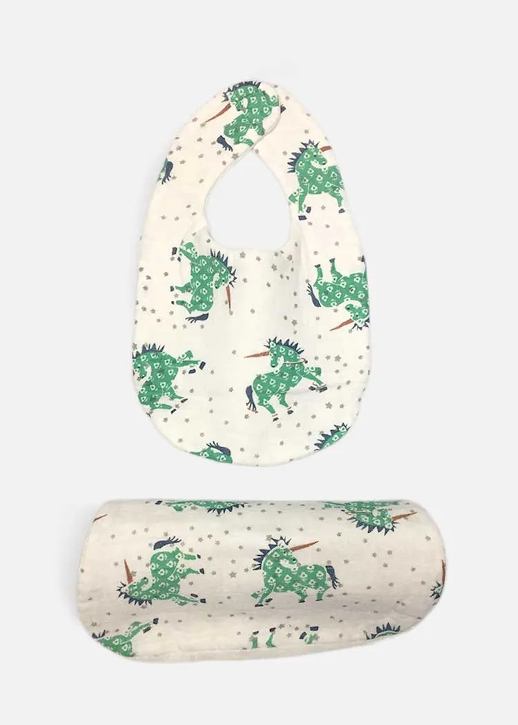 Newborn Organic Bib Burp Cloth - Unicorn