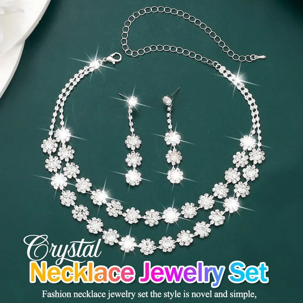 Nicute Crystal Jewelry Set for Women Rhinestone Necklace and Earrings Set Sparkly Wedding Dress Jewelry