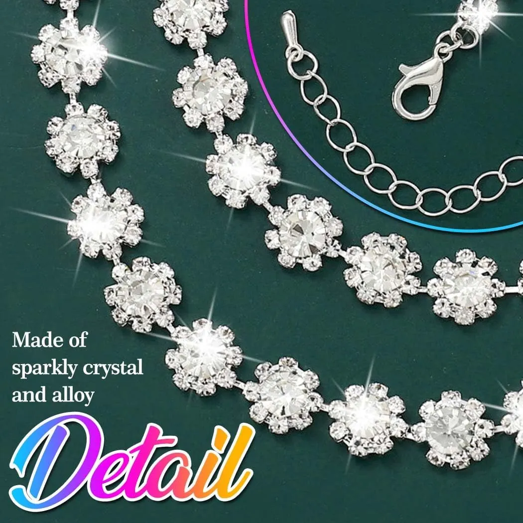 Nicute Crystal Jewelry Set for Women Rhinestone Necklace and Earrings Set Sparkly Wedding Dress Jewelry