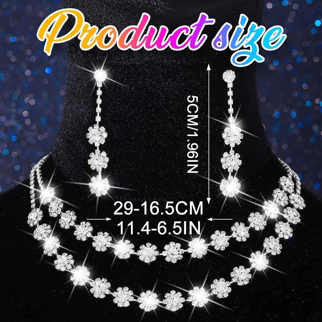 Nicute Crystal Jewelry Set for Women Rhinestone Necklace and Earrings Set Sparkly Wedding Dress Jewelry