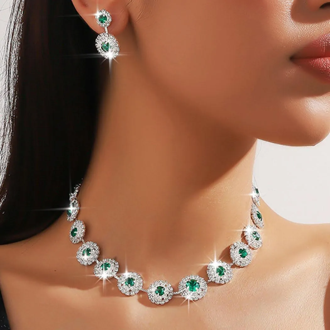 Nicute Rhinestone Wedding Jewelry Set Silver Bridal Necklace Earrings Sets Formal Costume Jewelry for Women
