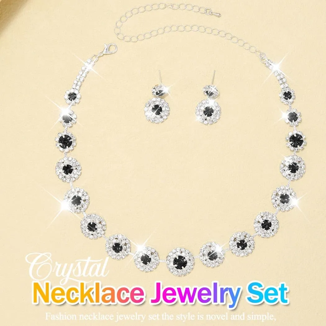 Nicute Rhinestone Wedding Jewelry Set Silver Bridal Necklace Earrings Sets Formal Costume Jewelry for Women