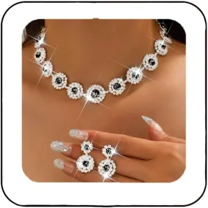 Nicute Rhinestone Wedding Jewelry Set Silver Bridal Necklace Earrings Sets Formal Costume Jewelry for Women