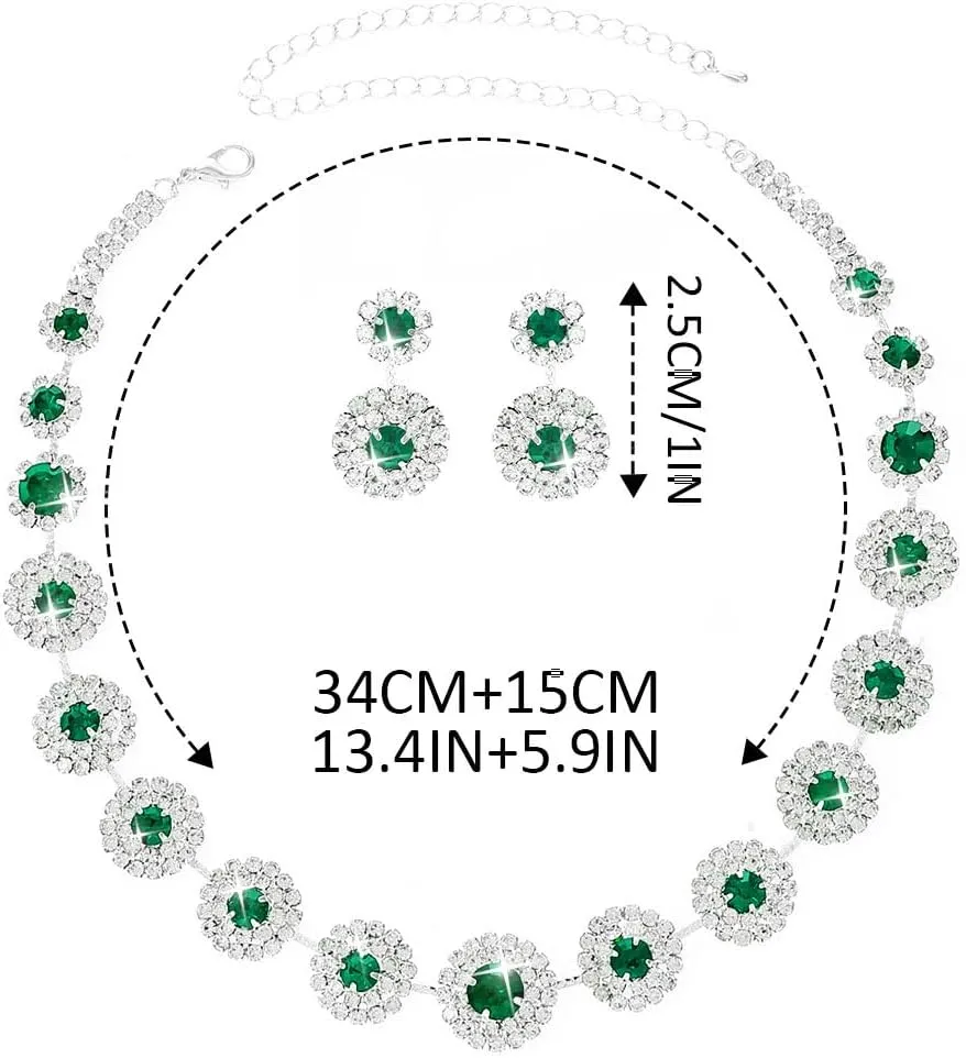 Nicute Rhinestone Wedding Jewelry Set Silver Bridal Necklace Earrings Sets Formal Costume Jewelry for Women