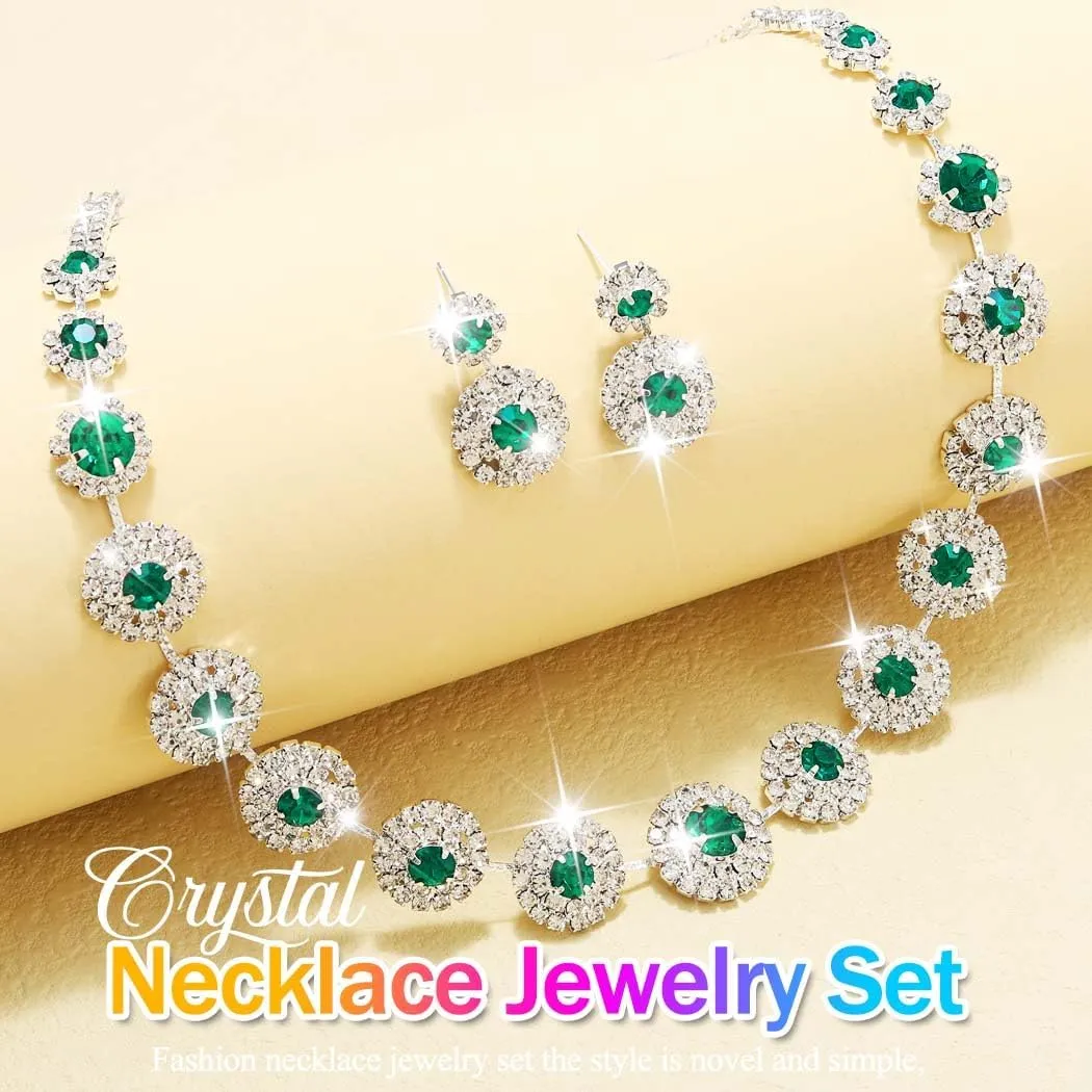 Nicute Rhinestone Wedding Jewelry Set Silver Bridal Necklace Earrings Sets Formal Costume Jewelry for Women