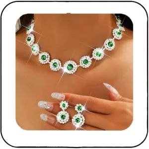 Nicute Rhinestone Wedding Jewelry Set Silver Bridal Necklace Earrings Sets Formal Costume Jewelry for Women