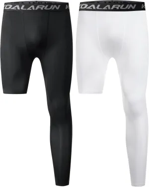 One Leg Compression Tights Full Length for Basketball Single Leg Long Pants Sports Base Layer Leggings 1-2 Pack