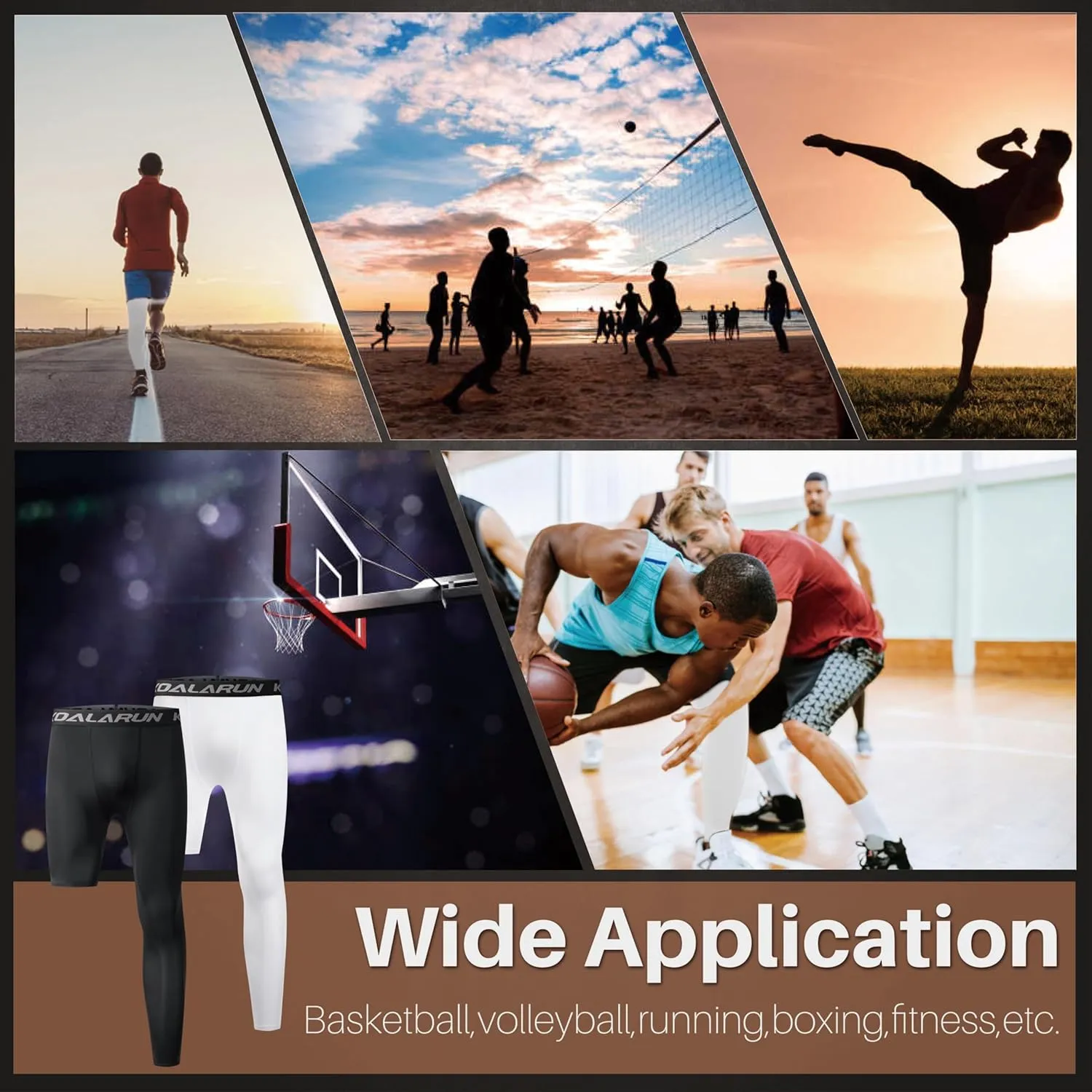 One Leg Compression Tights Full Length for Basketball Single Leg Long Pants Sports Base Layer Leggings 1-2 Pack