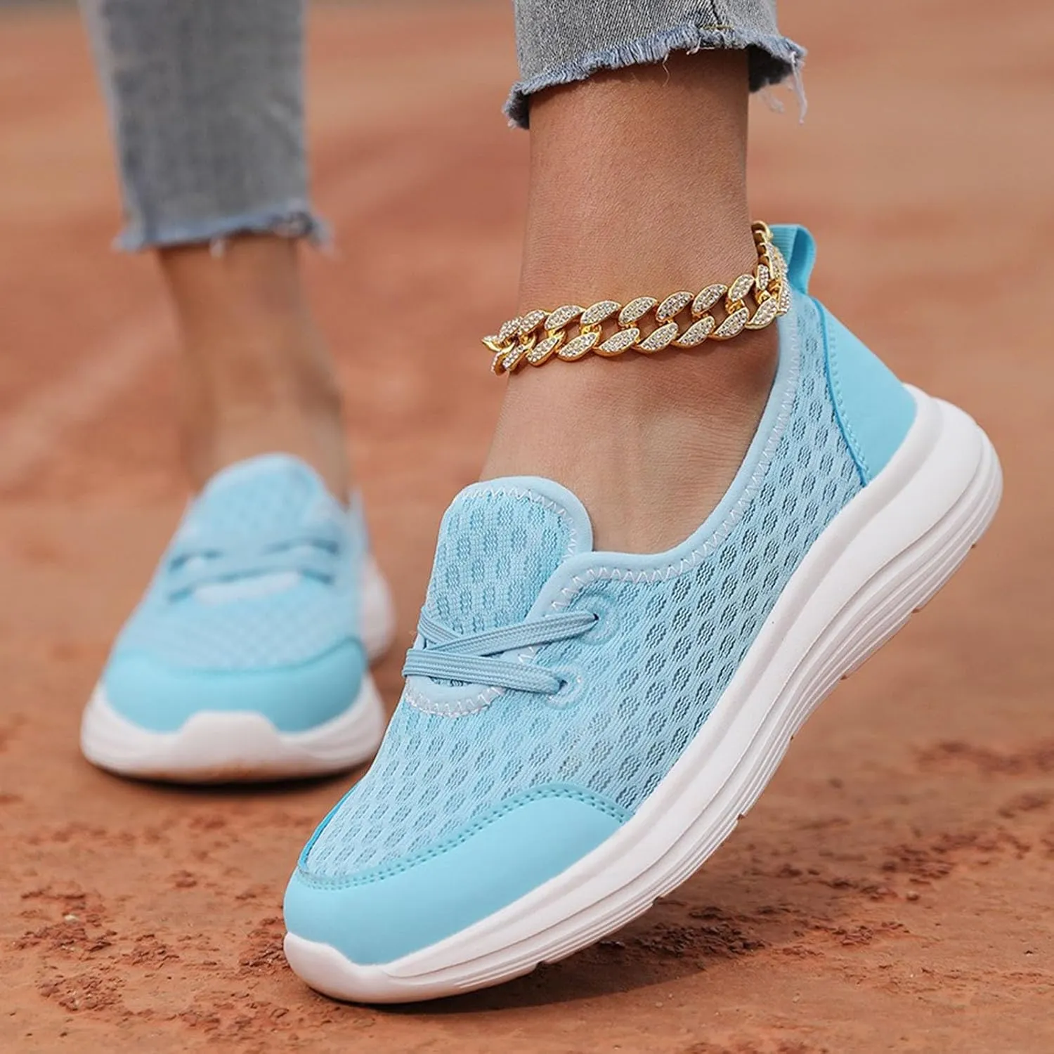 Orthopedic Shoes for Women Wide Width, Women's Casual Lightweight Soft Sole Mesh Comfort Orthopedic Shoes Slip On Non-Slip Walking Shoe Breathable Low Top Sneakers