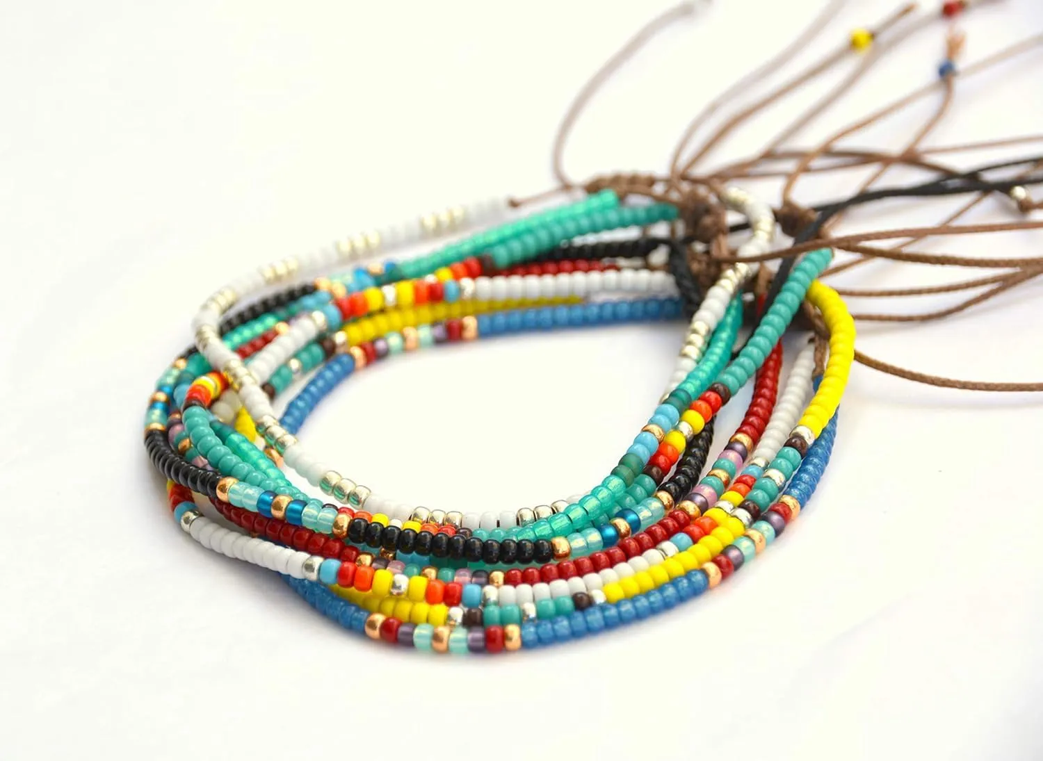 Plus Size Anklet for Women, White & Silver Large Adjustable Beaded String Ankle Bracelet, Unique Boho Bohemian Hippie Style Waterproof Anklet, 10 inches, 11 inches, Handmade by Tribes