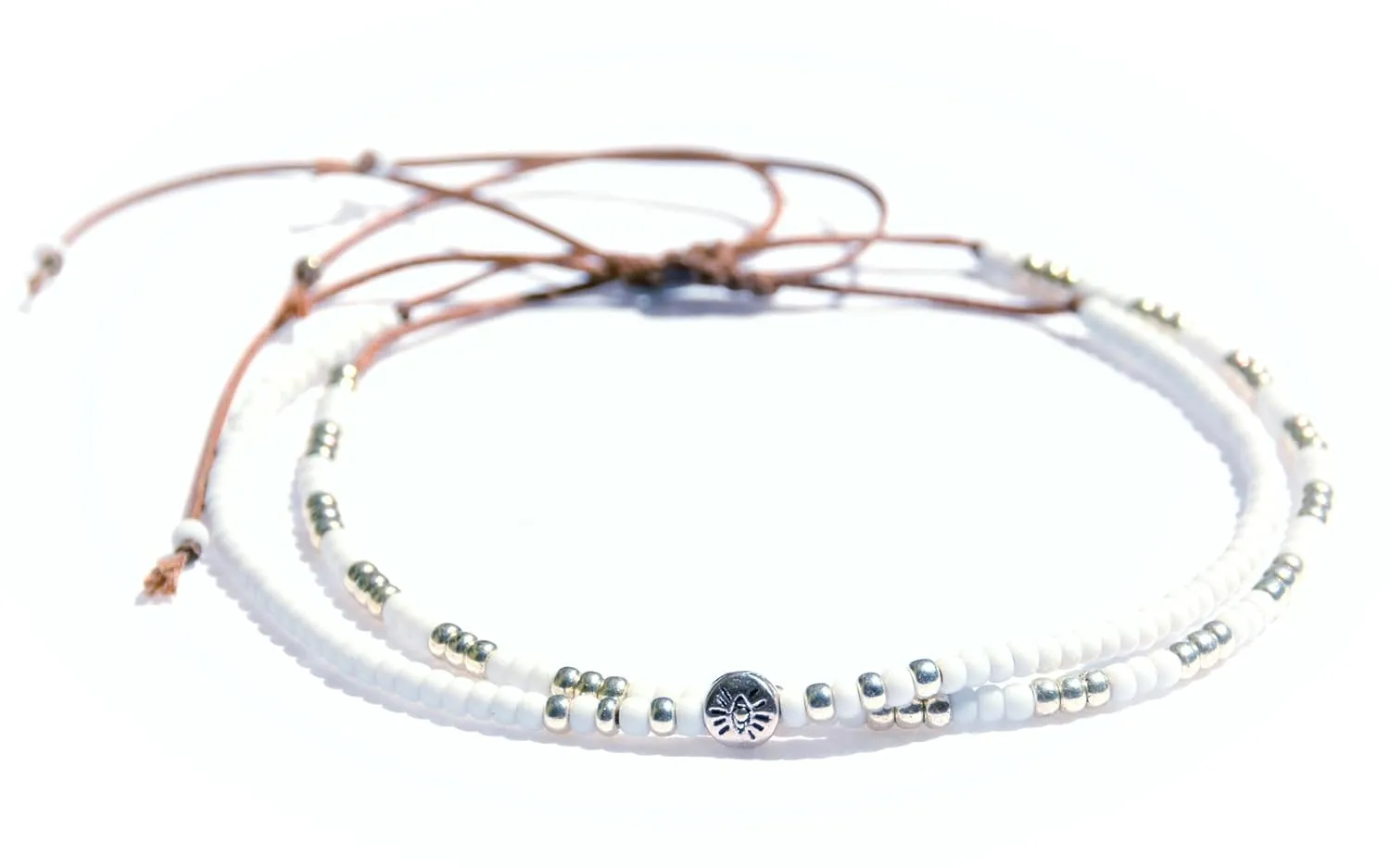 Plus Size Anklet for Women, White & Silver Large Adjustable Beaded String Ankle Bracelet, Unique Boho Bohemian Hippie Style Waterproof Anklet, 10 inches, 11 inches, Handmade by Tribes
