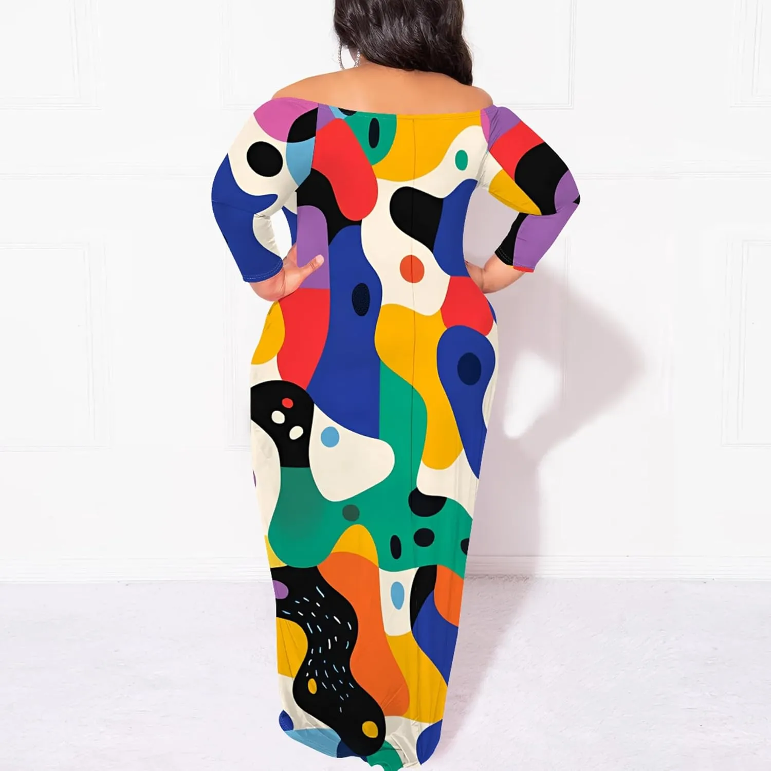 Plus Size Dresses for Curvy Women Sexy Off Shoulder Fall Dress Colorful Stripe Print Club Party Cocktail Fishtail Maxi Dress