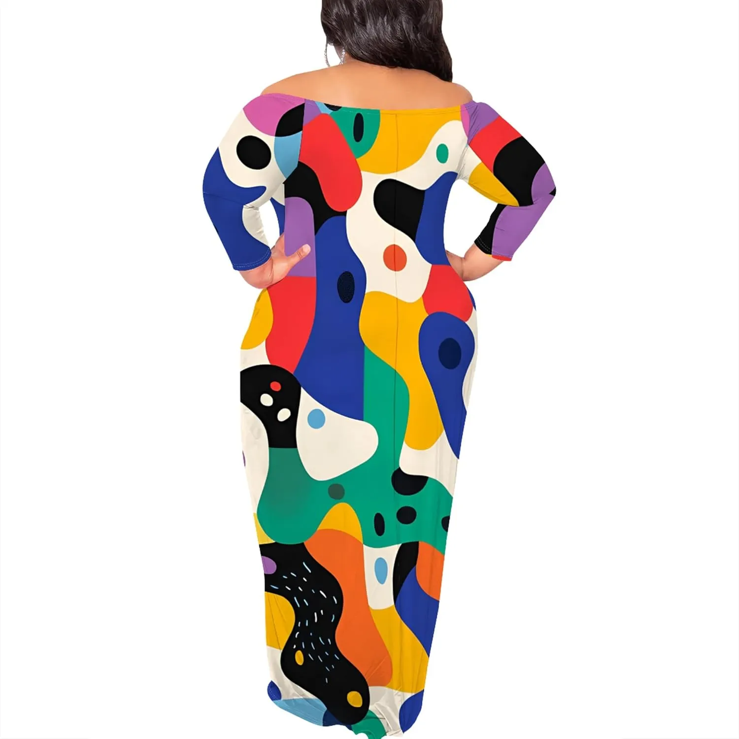 Plus Size Dresses for Curvy Women Sexy Off Shoulder Fall Dress Colorful Stripe Print Club Party Cocktail Fishtail Maxi Dress