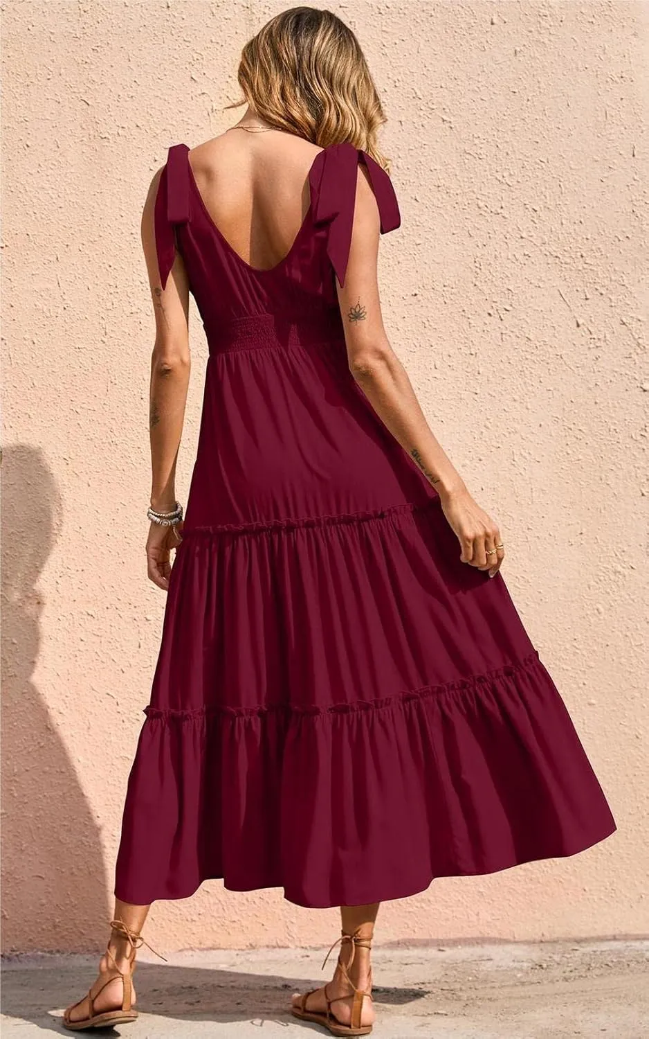 PRETTYGARDEN Women's Cross Neck Summer Sleeveless Tiered Maxi Dress Beach Tie Strap Smocked Long Dresses Pleated Sundress