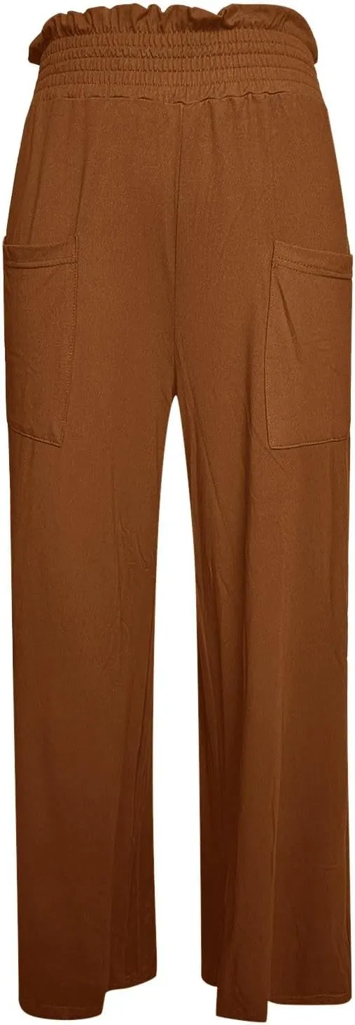 PTOLOCIF Cotton Linen Pants for Women Wide Leg Pants Casual Loose Drawstring Pant Summer Palazzo Harem Trousers with Pockets